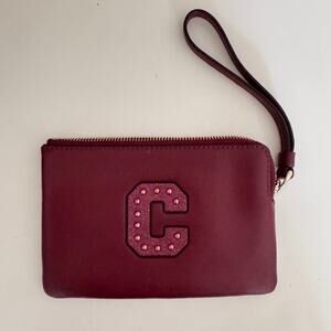 Coach Glitter C Crimson Red Leather Boxed Corner Zip Wristlet F22709